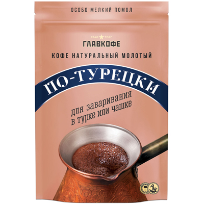 Кофе натуральный жареный молотый "ГЛАВКОФЕ" по турецки в пакете 100г