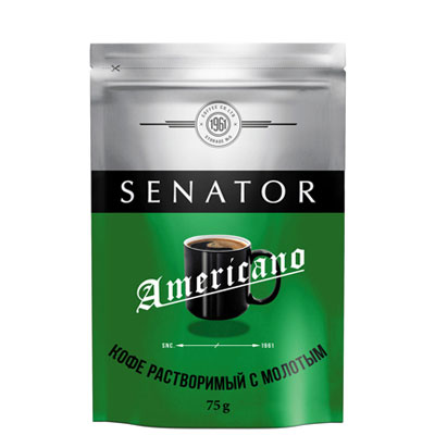  кофе"SENATOR " Аmericano расворимый с доб натурального молотого 75г в дой-паке