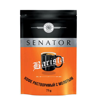  кофе"SENATOR " Barista расворимый с доб натурального молотого 75г в дой-паке